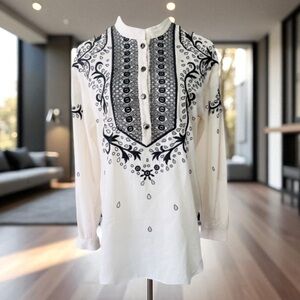 TEMPERLEY LONDON  Cotton Embroidered Boho Coachella Tassel Top Size 6